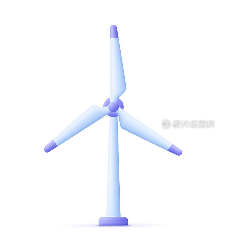 风力磨坊，风力涡轮机，长叶片风力发电站。可再生风能，绿色和替代生态能源的概念。3 d矢量图标。卡通最小的风格。